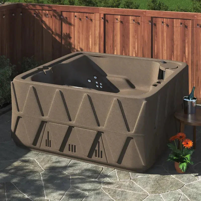 4-Person Square Plug-and-Play Hot Tub with Ozonator – 20 Stainless Steel Jets. LED Waterfall. 110V
