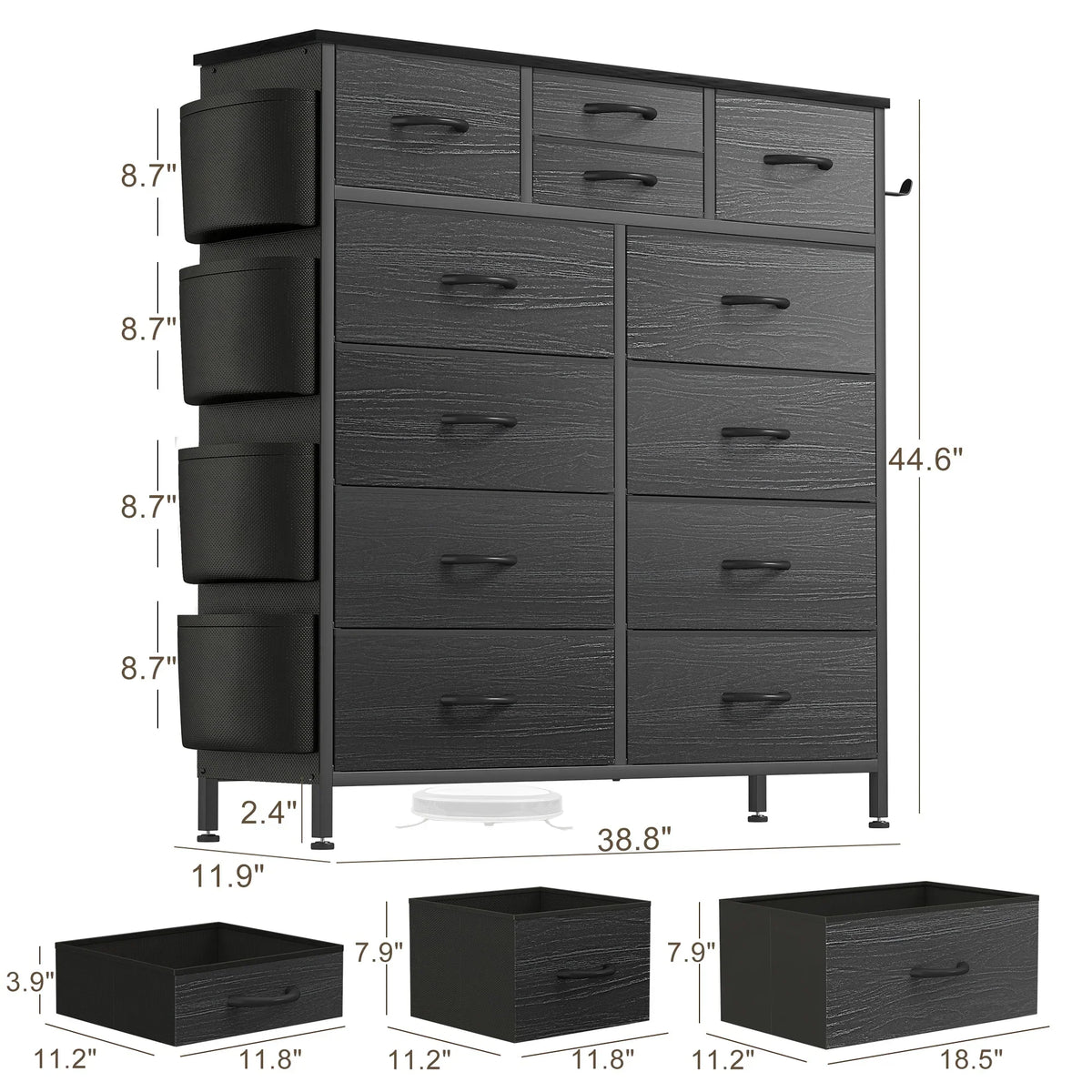 12 Drawer Fabric Dresser. Tall Bedroom Chest of Drawers with Storage