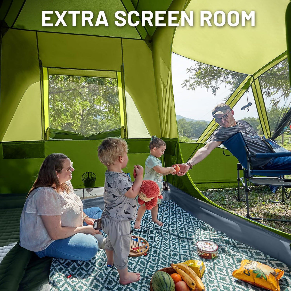 5-9 Person SUV Tent with Screen Porch and Awning for Family Camping. Weather Resistant and Portable Van or Car Tent. Includes Rainfly and Storage Bag. 13' W X 10' L X 7.1' H