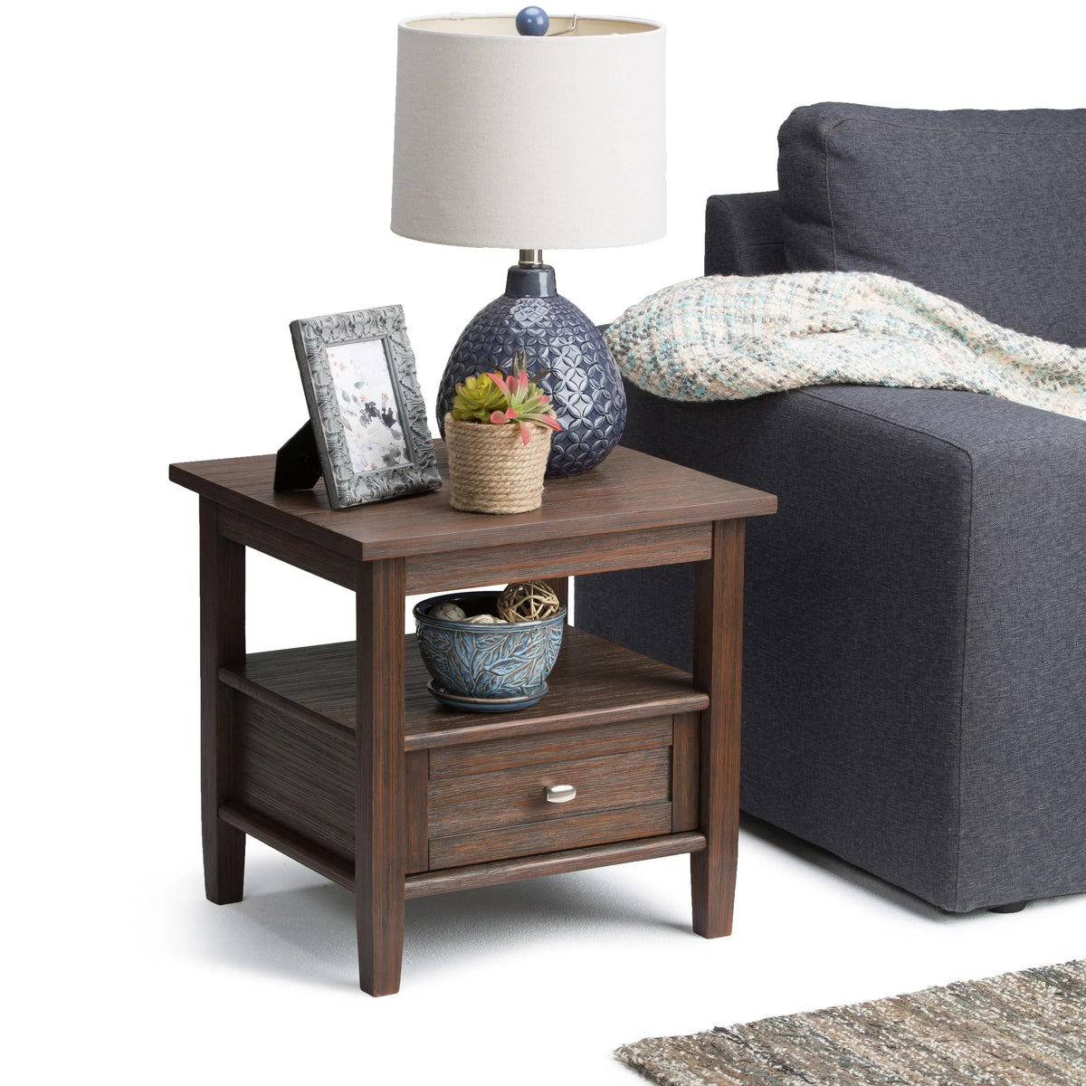 20 Inch Wide Solid Wood Rectangle End Table. Transitional Side Table