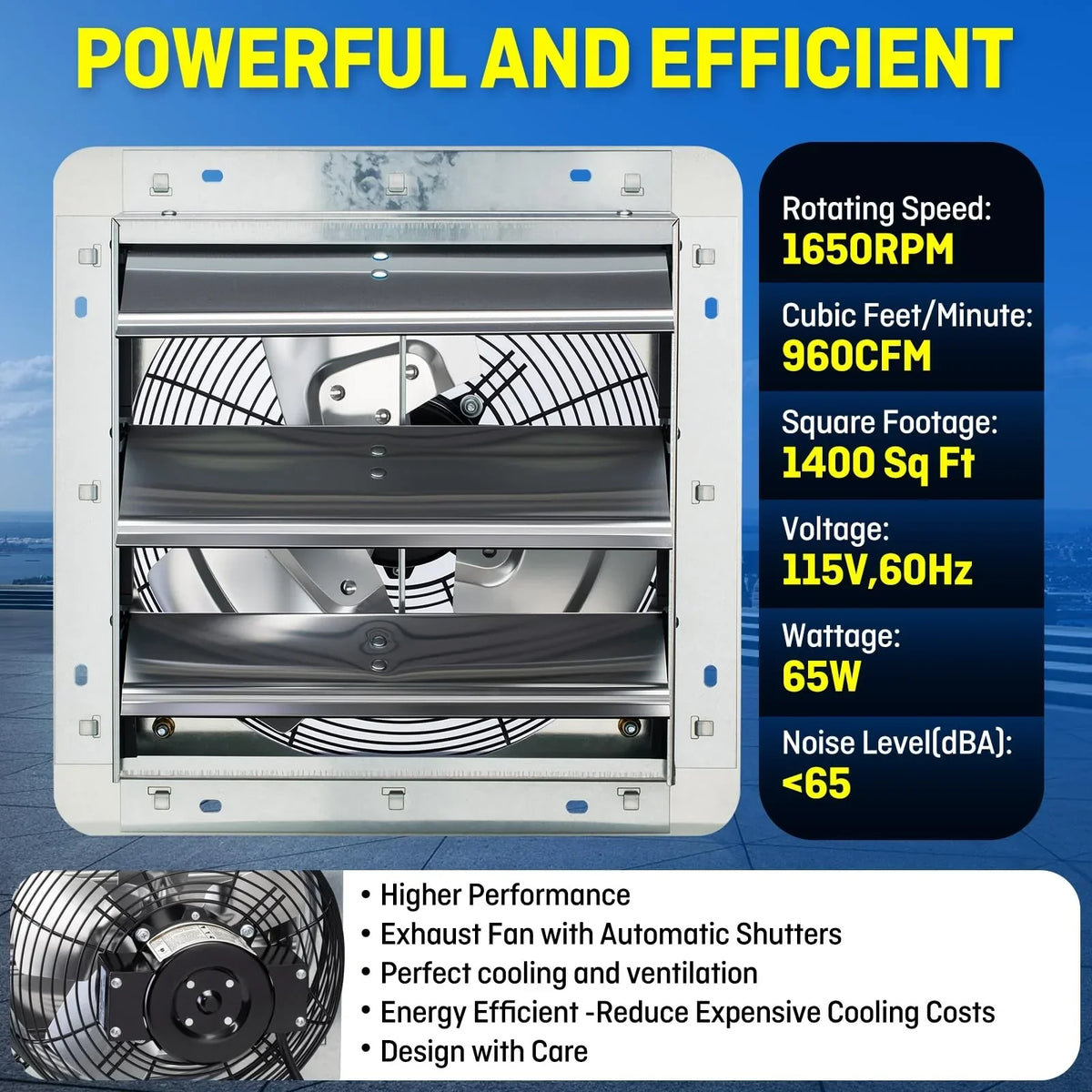 12 Inch Wall Mounted Exhaust Fan with Thermostat. High Velocity Ventilation Fan for Garage. Workshop and Home Ventilation