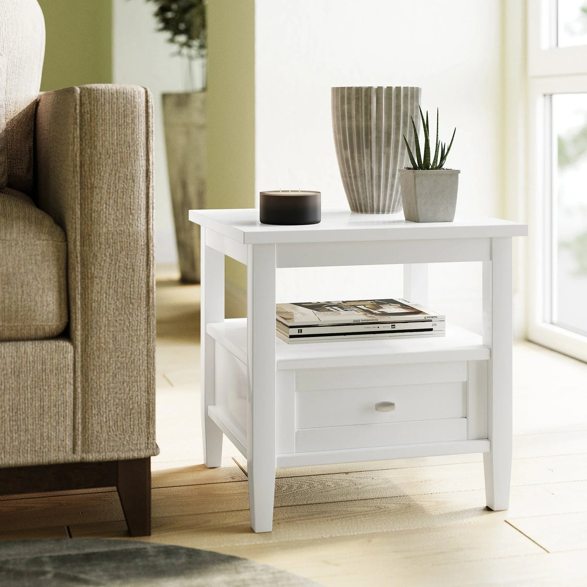 20 Inch Wide Solid Wood Rectangle End Table. Transitional Side Table