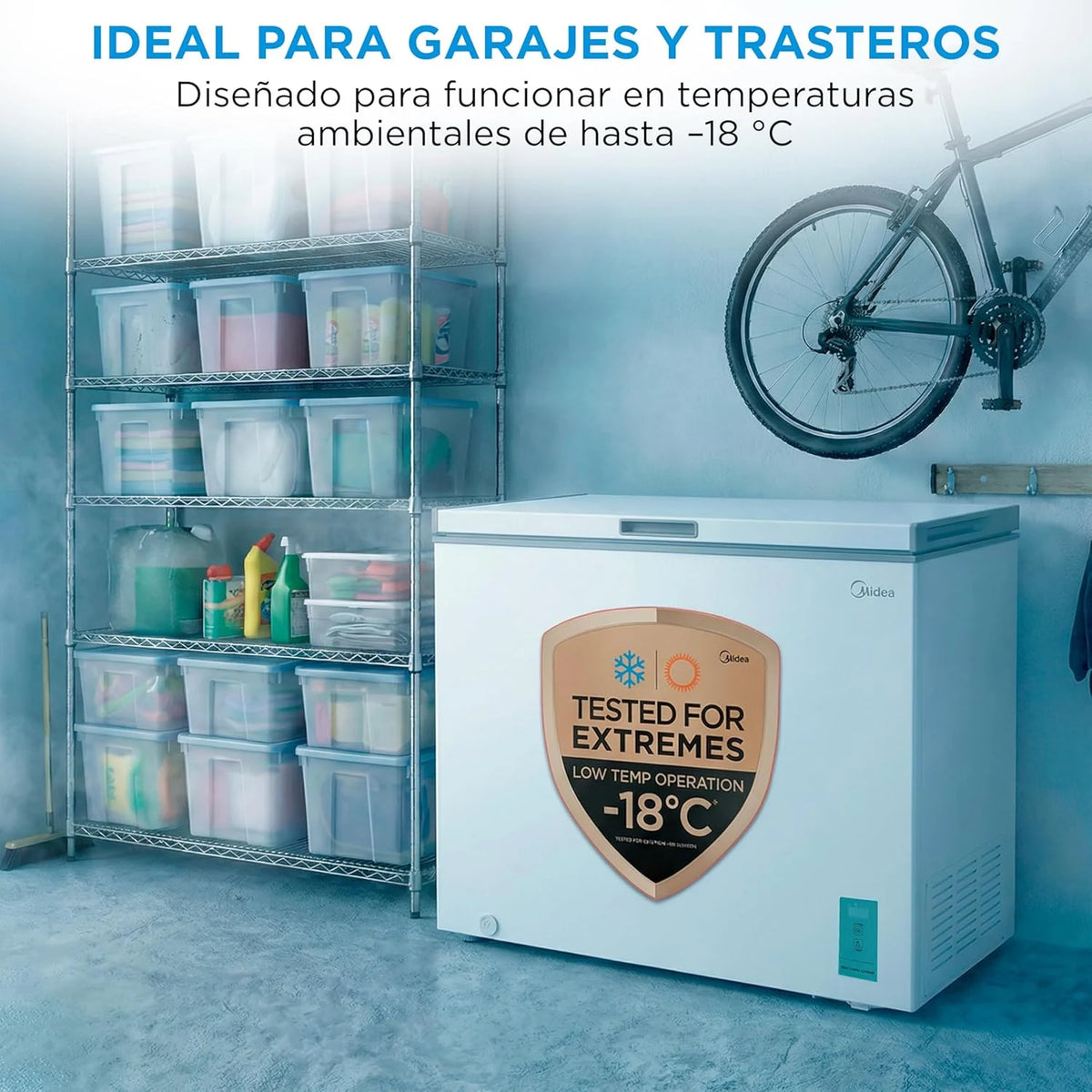 MIDEA Arcon Congelador Pequeño de 293L | Congelador Horizontal Convertible a Frigorífico con Motor Inverter. Control Electrónico de Temperatura.