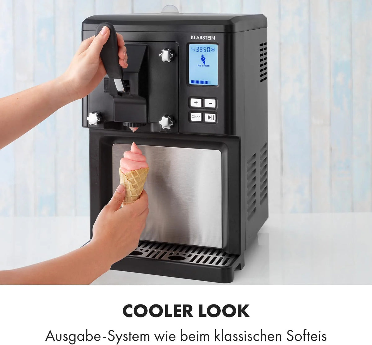 Klarstein Sweet Sundae - Eiscrememaschine. 1.5 Liter. mitselbstkühlendem Kompressor. 200 Watt. Ausgabesystem. 3 StundenAuto-Kühlhaltefunktion.