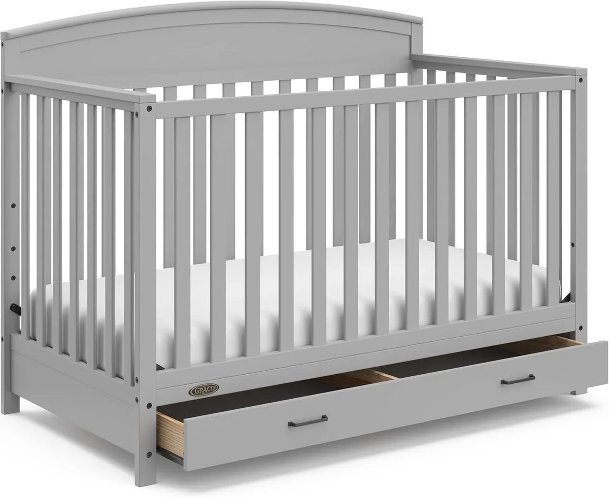 5-in-1 Convertible Baby Bed with Storage Drawers. White. Converts to Toddler Bed. Daybed and Full-Size Bed