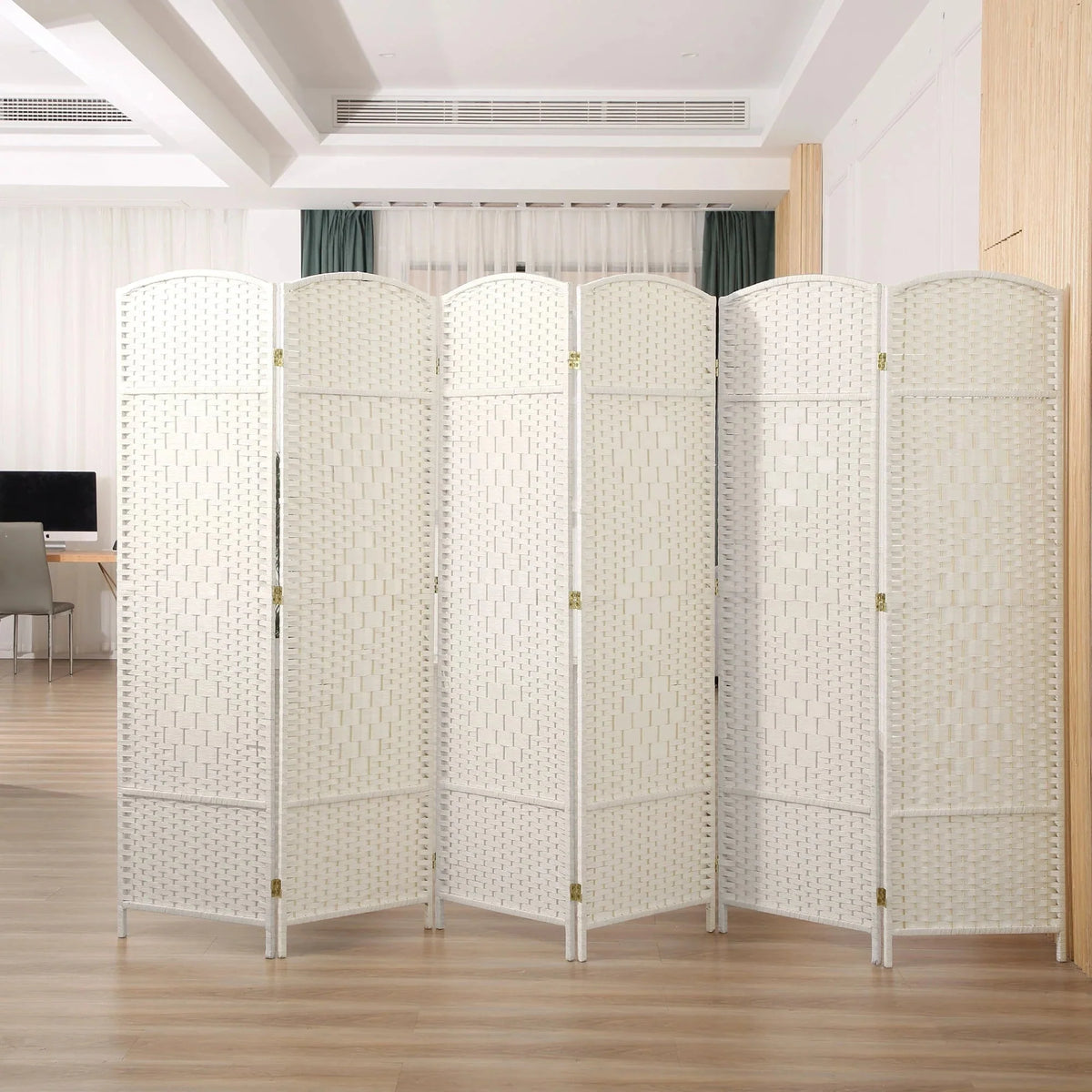 6 FT Tall Woven Fiber Room Divider. Freestanding Folding Privacy Screen