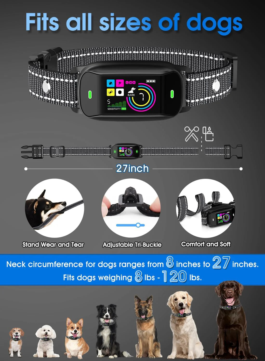 Smart Dog Bark Collar. Anti Barking Training Collar with 4 Training Modes. 5 Adjustable Sensitivity Levels. Waterproof and Magnetic Charging. Smart Bark Collar for Large Medium Small Dogs (Black)
