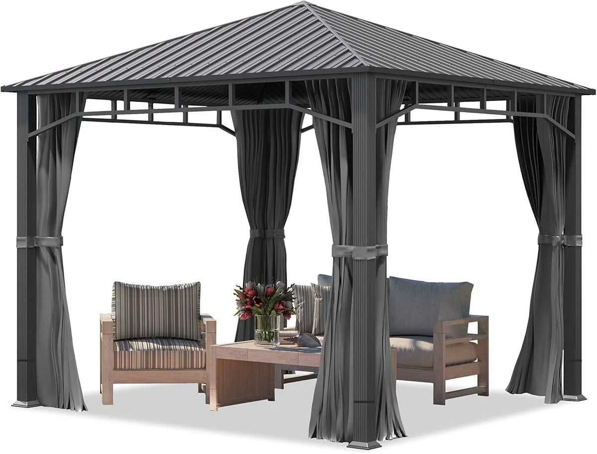 TOOLPORT Gartenpavillon 3x3 m Stahldach Hardtop 4 Seitenteile in Grau. Pfosten 9x9 cm