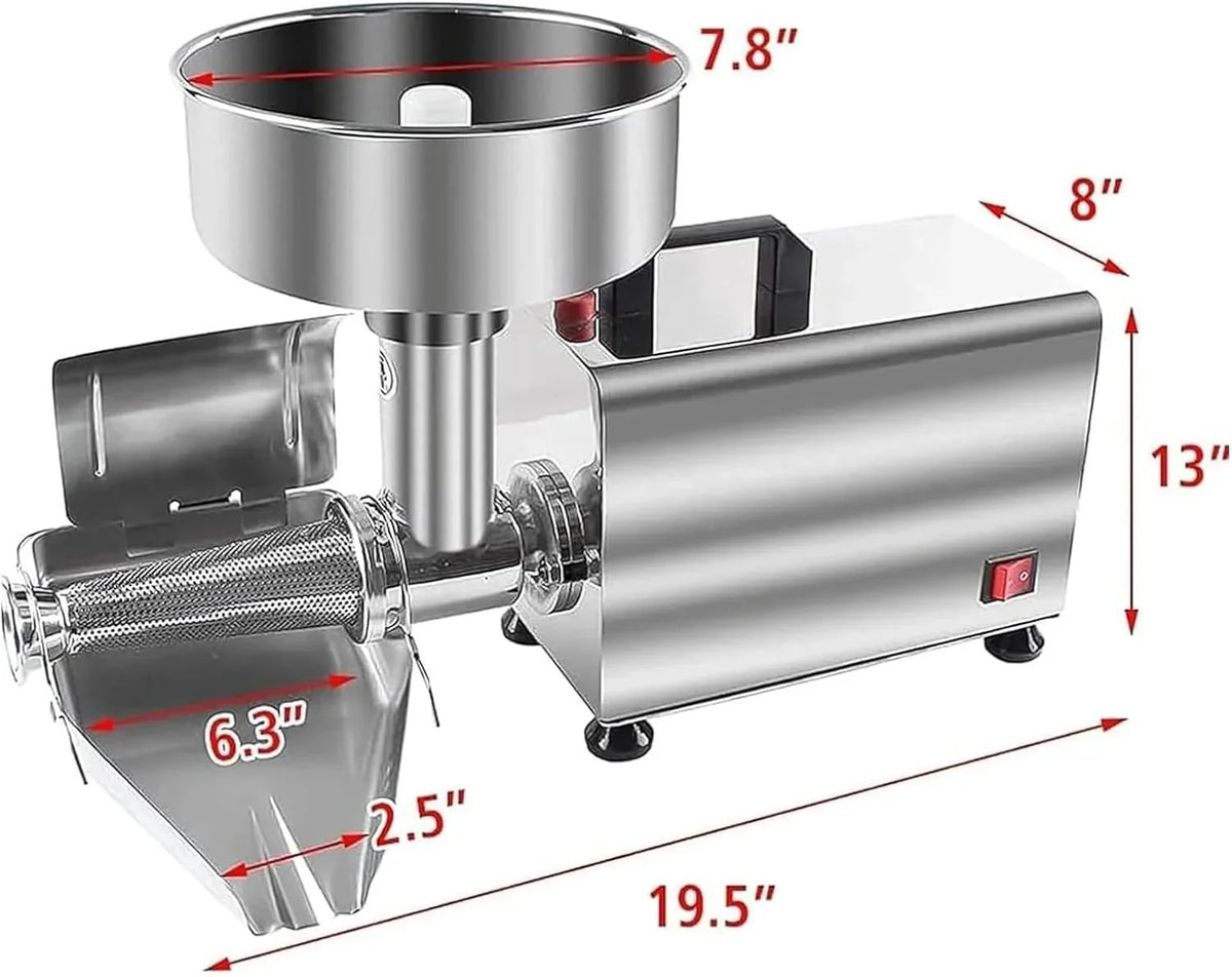 Prensa eléctrica de tomates y colador. procesador de alimentos comercial de acero inoxidable para salsa y jugo. 220 V