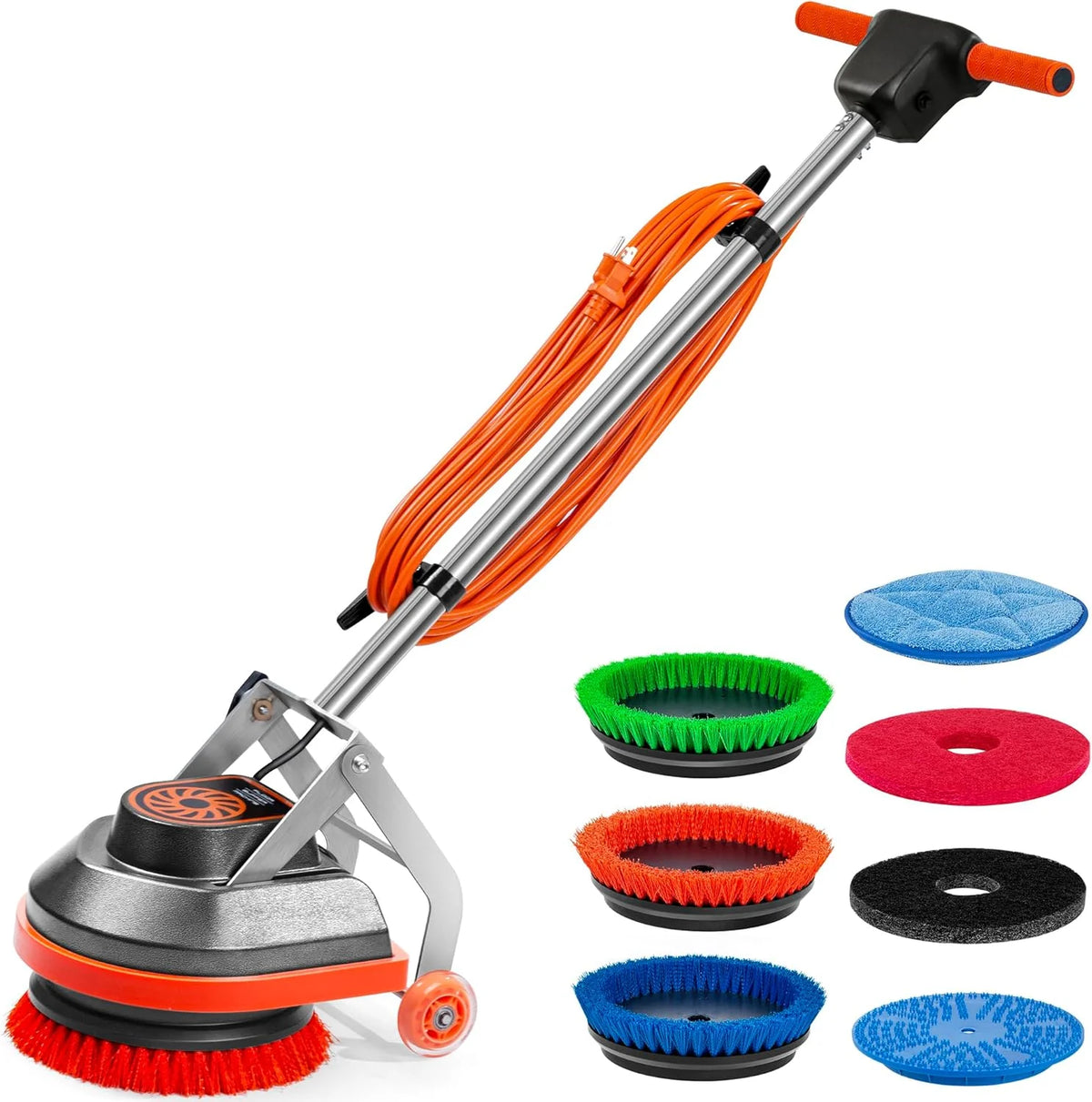 Commercial Floor Scrubber Machine with Brushes and Pads. Heavy Duty Floor Buffer Polisher and Cleaner- Deep Cleaning Tile and Grout. Hardwood Floors and Carpets without Getting on Hands and Knees