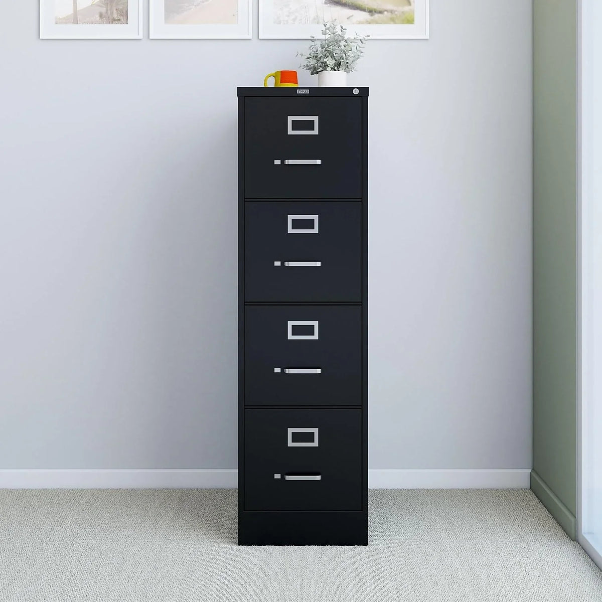 4-Drawer Lockable File Cabinet. Black. 25-Inch D x 15-Inch W