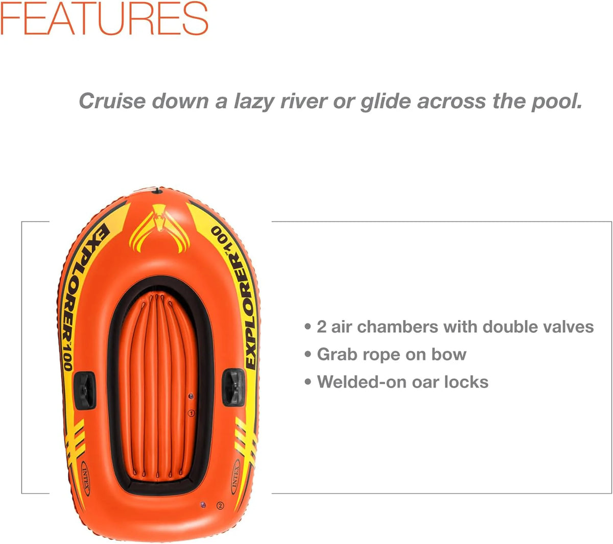 Explorer Inflatable Boat Series: Dual Air Chambers – Welded Oar Locks – Grab Handles – Bow Rope – Sporty Design