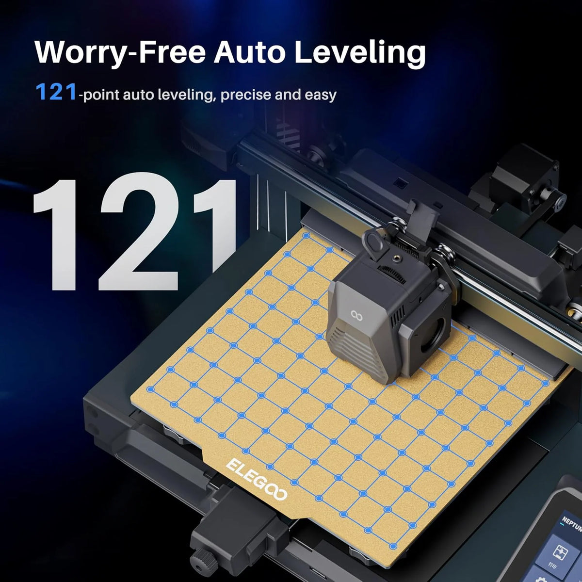 Printer with Auto Bed Leveling. Dual-Gear Direct Extruder. Dual Lead Screw Drive. Removable Capacitive Screen. 8.85x8.85x11in Large Printing Size