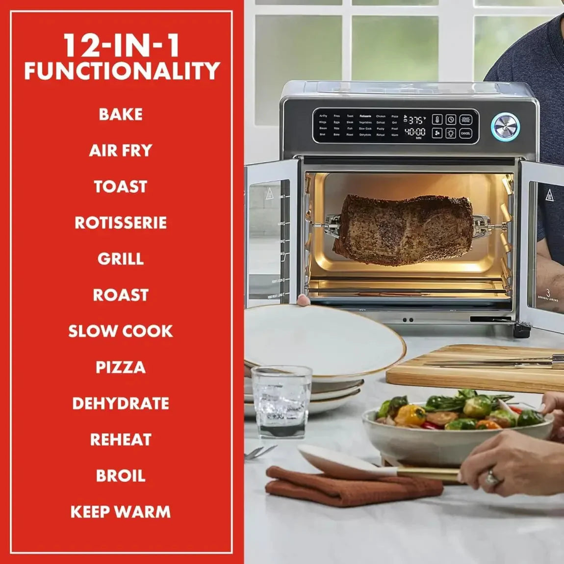 26-Qt. Extra-Large Air Fryer Convection Toaster Oven with French Doors. Stainless Steel