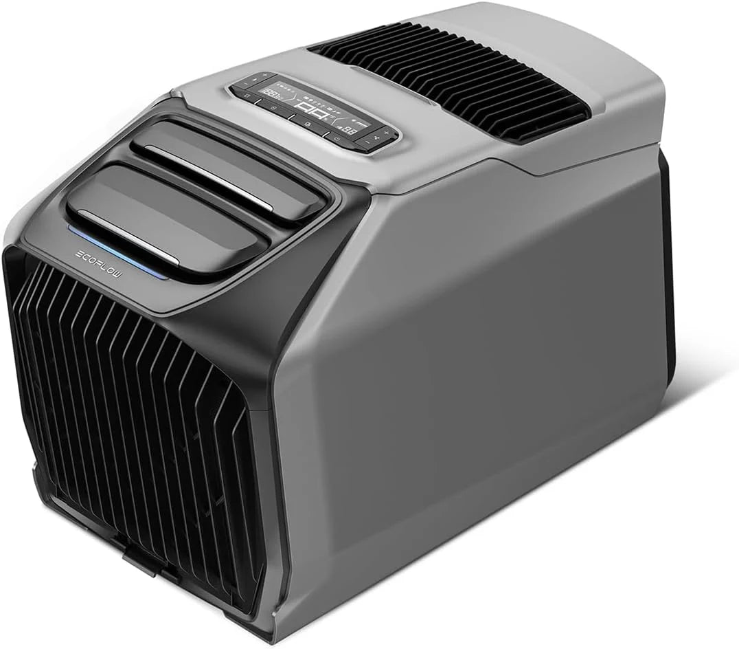 ECOFLOW WAVE 3 Tragbare Klimaanlage. 1800 W/6100 BTU Kühlen. 2000 W/6800 BTU Heizen. 1000 W Schnellladen (75 Min.). 8 Std. Akkulaufzeit. App-Steuerung