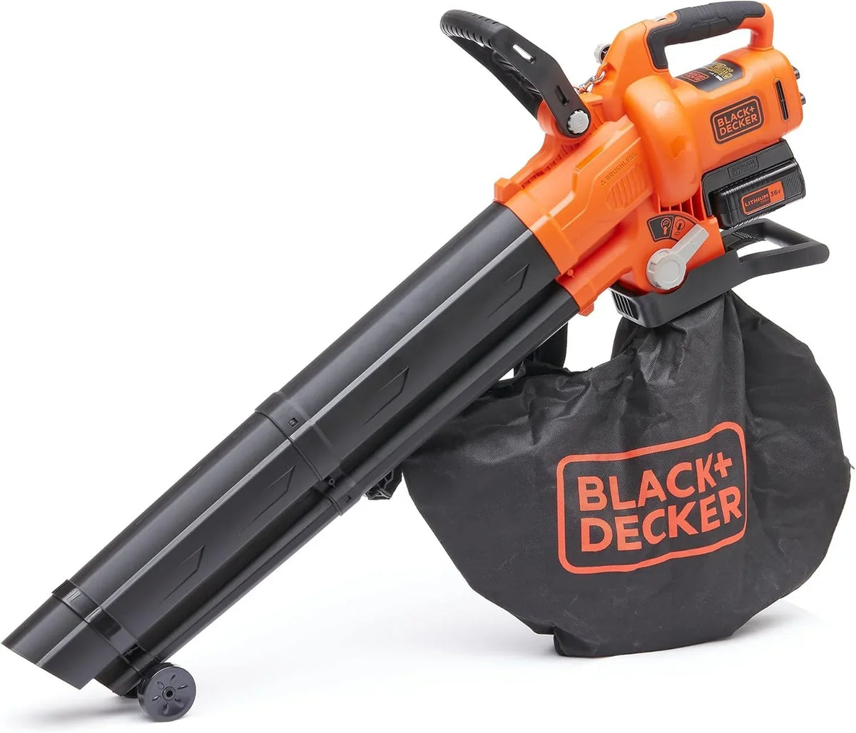 BLACK+DECKER Sopladora. aspiradora y trituradora de Hojas sin Cable de 36v. con Bolsa de recolección de 45L y batería de Litio de 2.5Ah. BCBLV3625L1-
