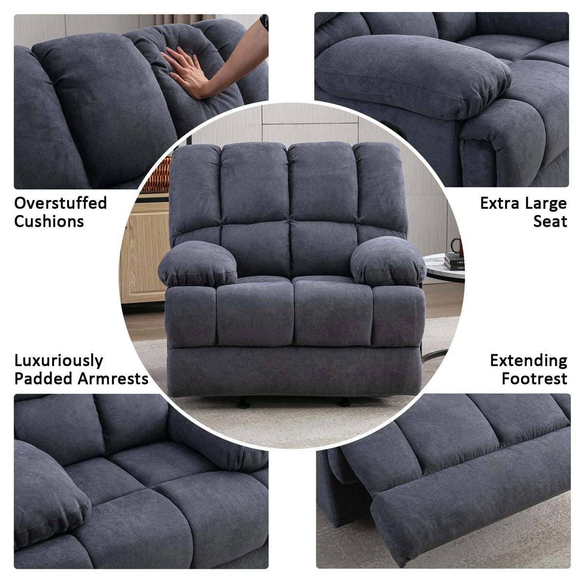2025 Sillón mecedor sobredimensionado. sillón reclinable manual simple. sillón tapizado acolchonado. sillón mecedor para sala. asiento de teatro talla