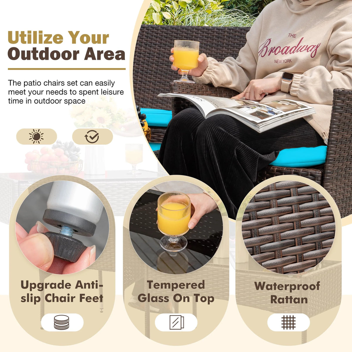 4-Piece Outdoor Patio Furniture Set. Rattan Wicker Chairs and Outdoor Seating Set