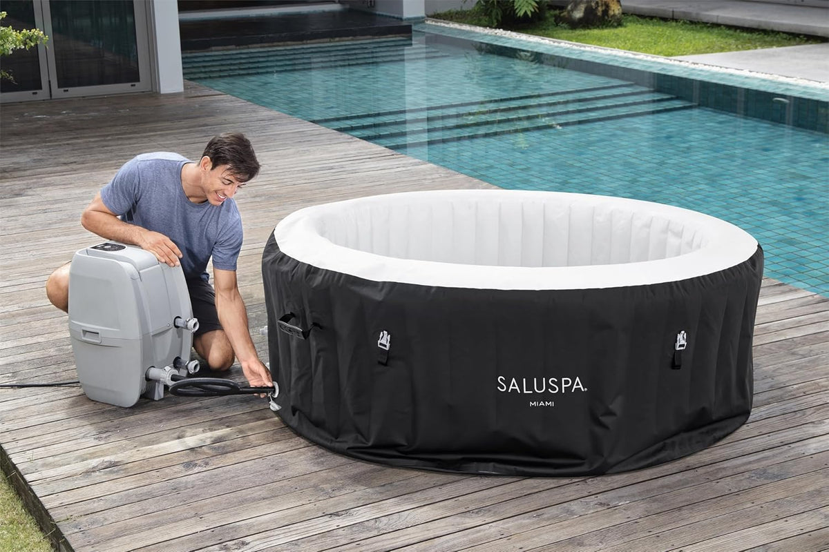 71 x 26-Inch Inflatable Hot Tub Spa for 2-4 Persons. Portable. with 2 Covers. Black