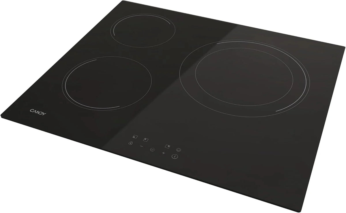 Candy CH63DCC Hob Ceramic Hob 60 cm. 3 Cooking Zones. Double 30 cm Paella Pan. Touch Control. 9 Power Levels. Safety System. Black