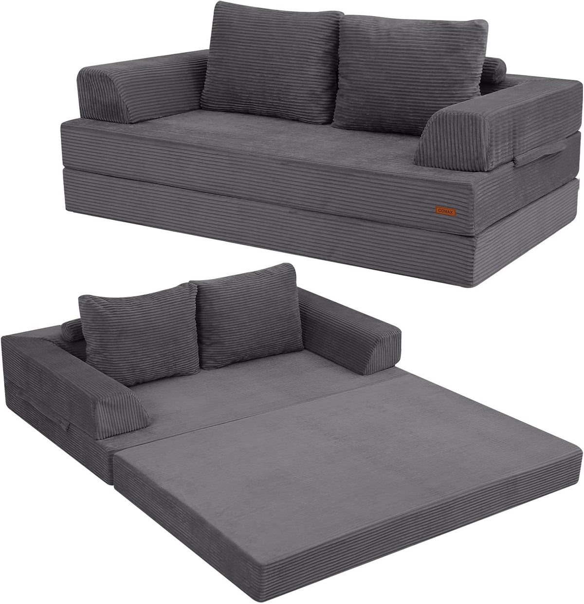 Foldable sofa bed (large size). foldable floor sofa. denim foldable sofa bed as a sleeping mattress. with pillows. boneless sofa. comfortable and relaxing double seat. suitable for living room and bedroom. navy blue color