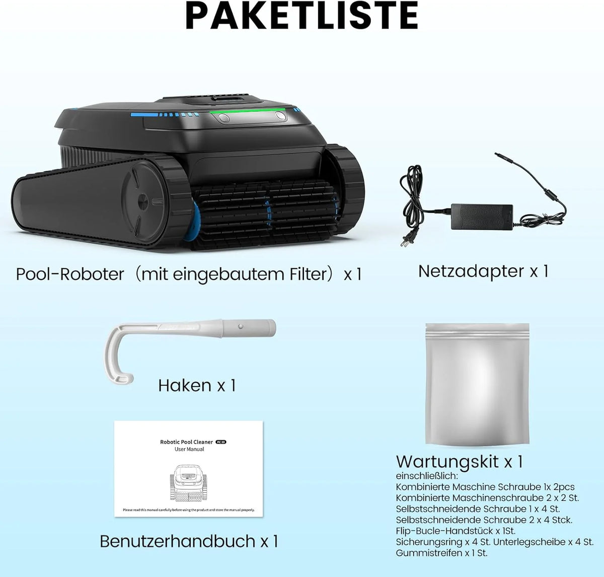 (2026 Neu) Poolroboter. Akku Poolsauger Kabelloser. PC10 Poolroboter Boden und Wand Wasserlinie. 18927 LPH Saugkraft. Intelligenten Navigation.