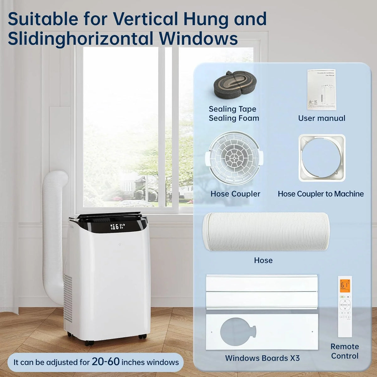 Inverter 16000BTU Portable Air Conditioners with Remote. Free Stand Cooling Portable AC Unit for Room up to 800 sq.ft. with Dehumidifier & Fan. Dual Hose. Quiet Sleep Mode(45dB). Windows Kit