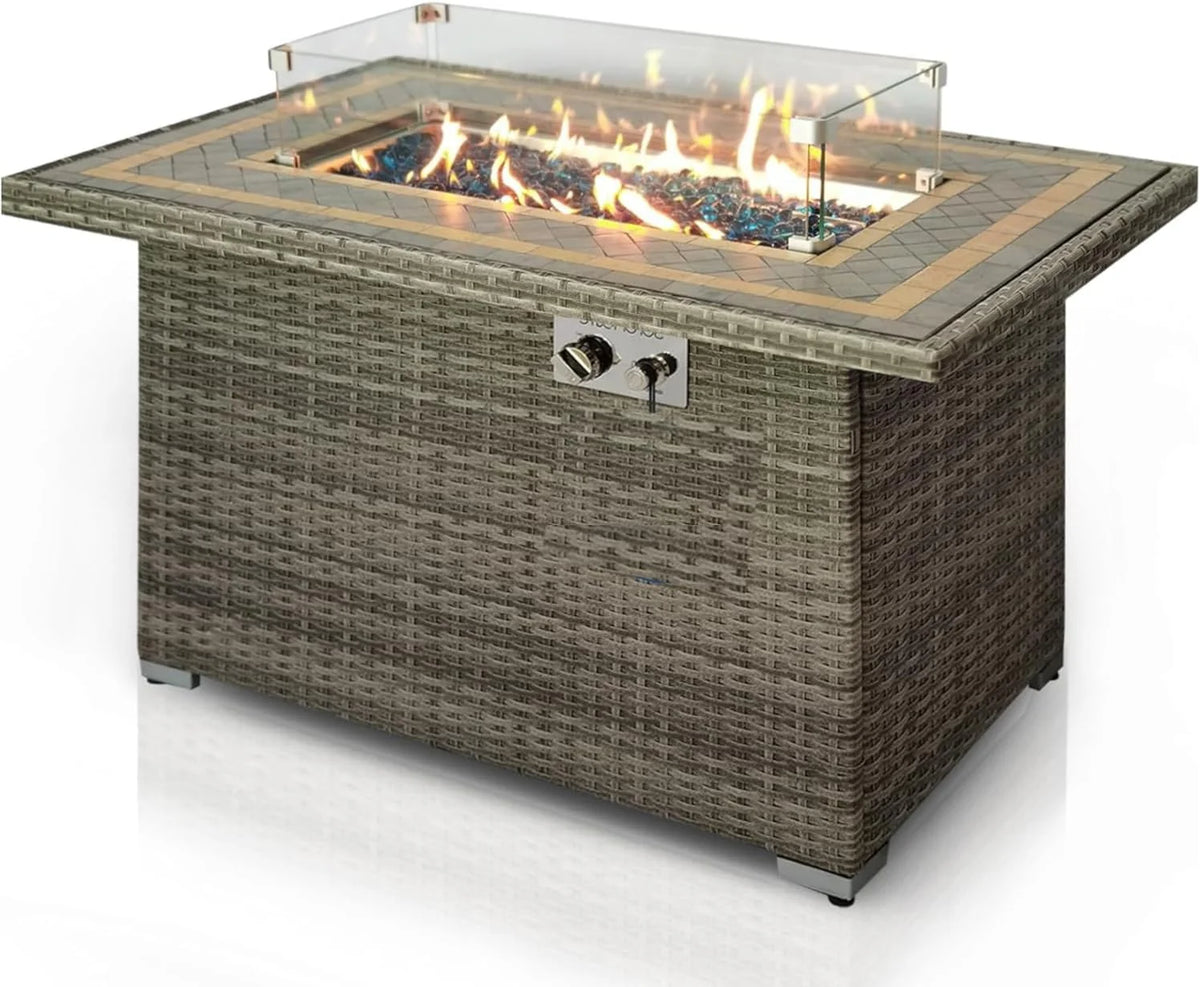 Propane fire pit table. 40.000 watt outdoor square gas fire pit. with lid. weather-resistant metal material. adjustable flame. rock melting set. highly suitable for use on decks. backyards and platforms (30 inches × 30 inches × 11 inches)