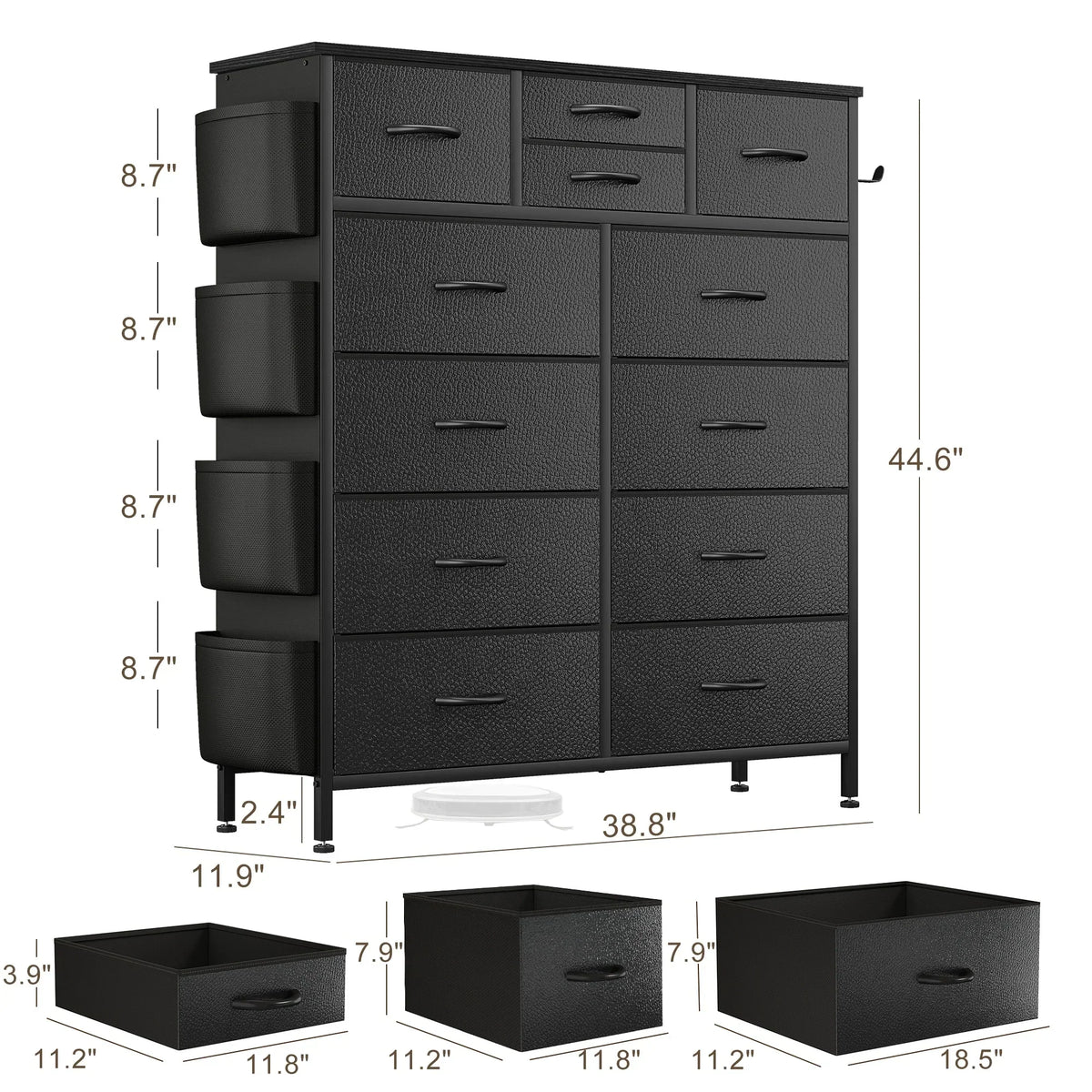 12 Drawer Fabric Dresser. Tall Bedroom Chest of Drawers with Storage