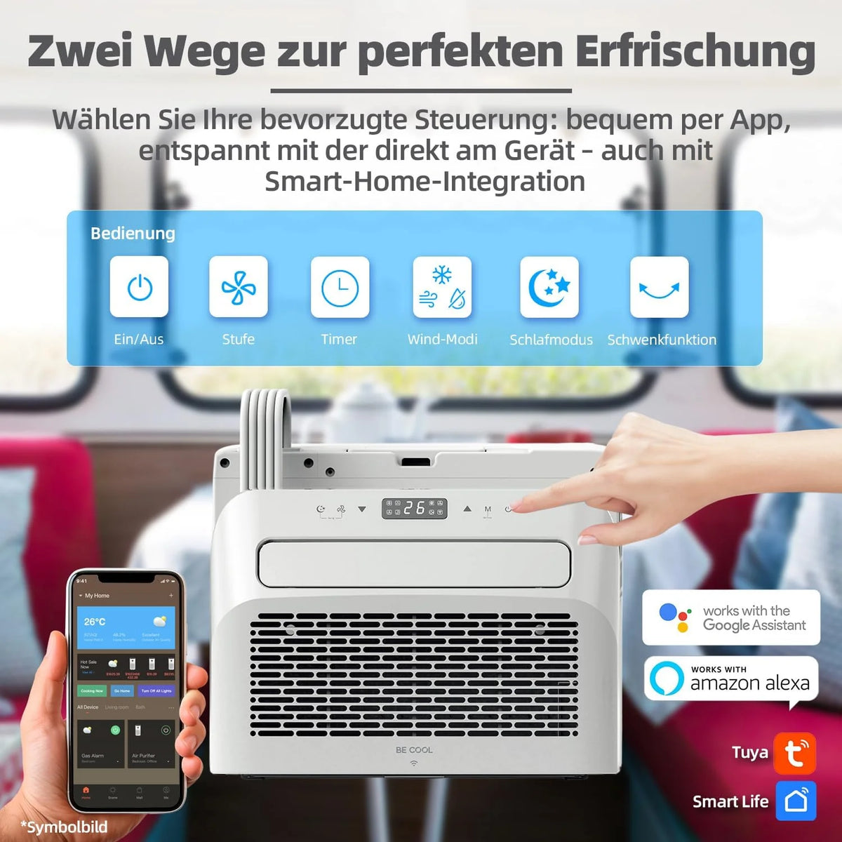 BE COOL BC5CSKL26 3in1 Mini Split Klimaanlage 5000 BTU mit WiFi. App-Steuerung. Kühlen. Lüften. Entfeuchten. 24h Timer. Schlafmodus. für Räume bis 12