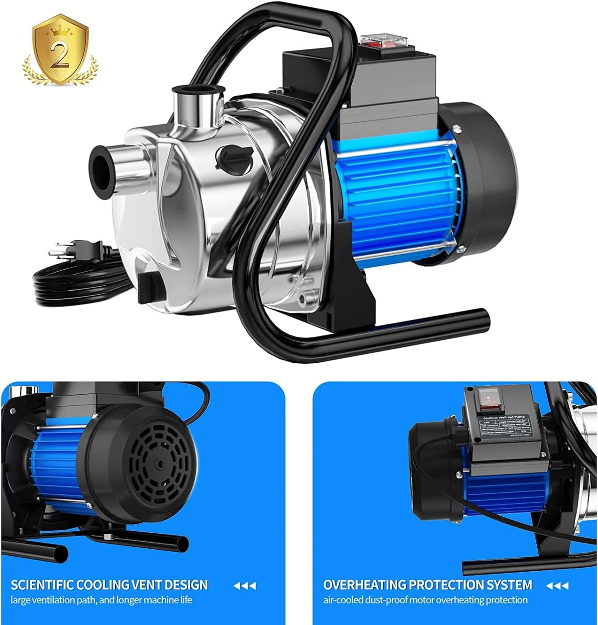 1.6 HP Portable Water Transfer Pump 1500 GPH Electric Shallow Well Pump Garden Booster Pumps for Draining Irrigation Lawn Farm Water Removal