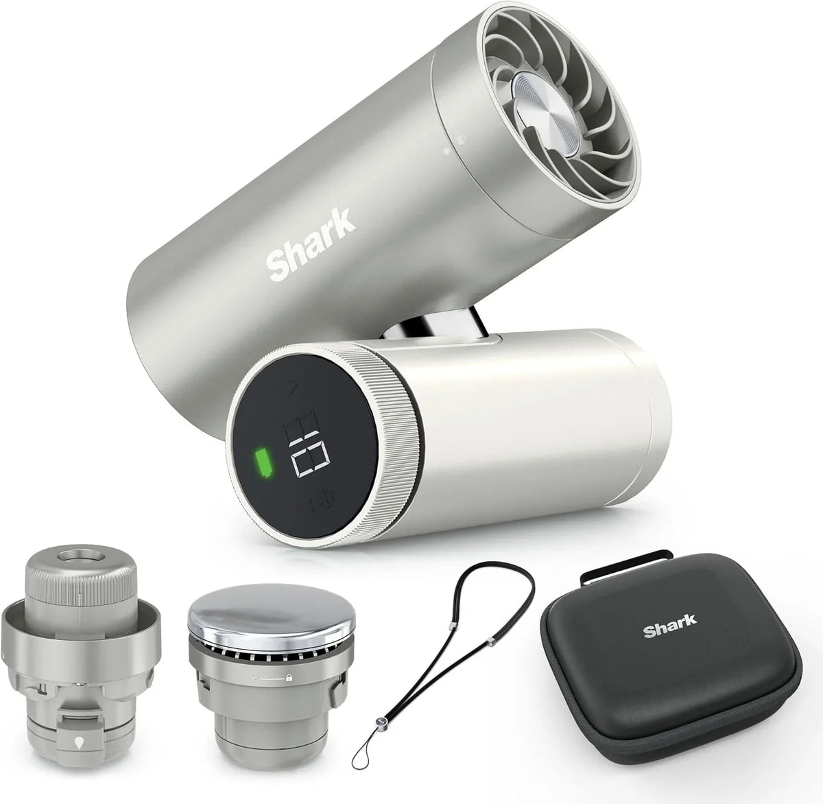 Shark ChillPill 3-in-1-Hochgeschwindigkeits-Handventilator-. Sprühnebel- und InstaChill-System Paket mit Reise-Etui. mit 3 Kühlaufsätzen.