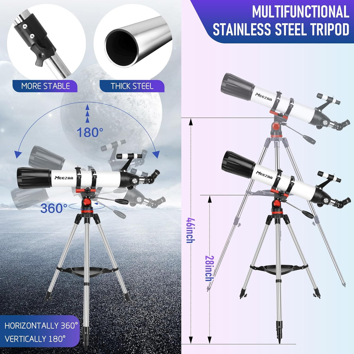 Telescope. Telescope for Adults High Powered Professional. 90mm Aperture 800mm Refractor Telescopes for Astronomy Beginners Fully Multi-Coated with AZ Mount Tripod & Phone Adapter & Carry Bag