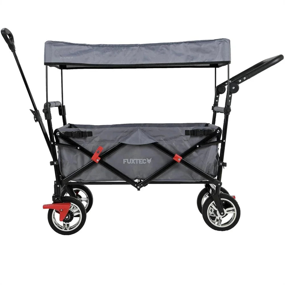 Bollerwagen FUXTEC FX-CT700. Carro Plegable Gris para el Transporte de niños. Ciudad. Campo. Playa o montaña - con Capota Anti-UV. asa de Empuje.