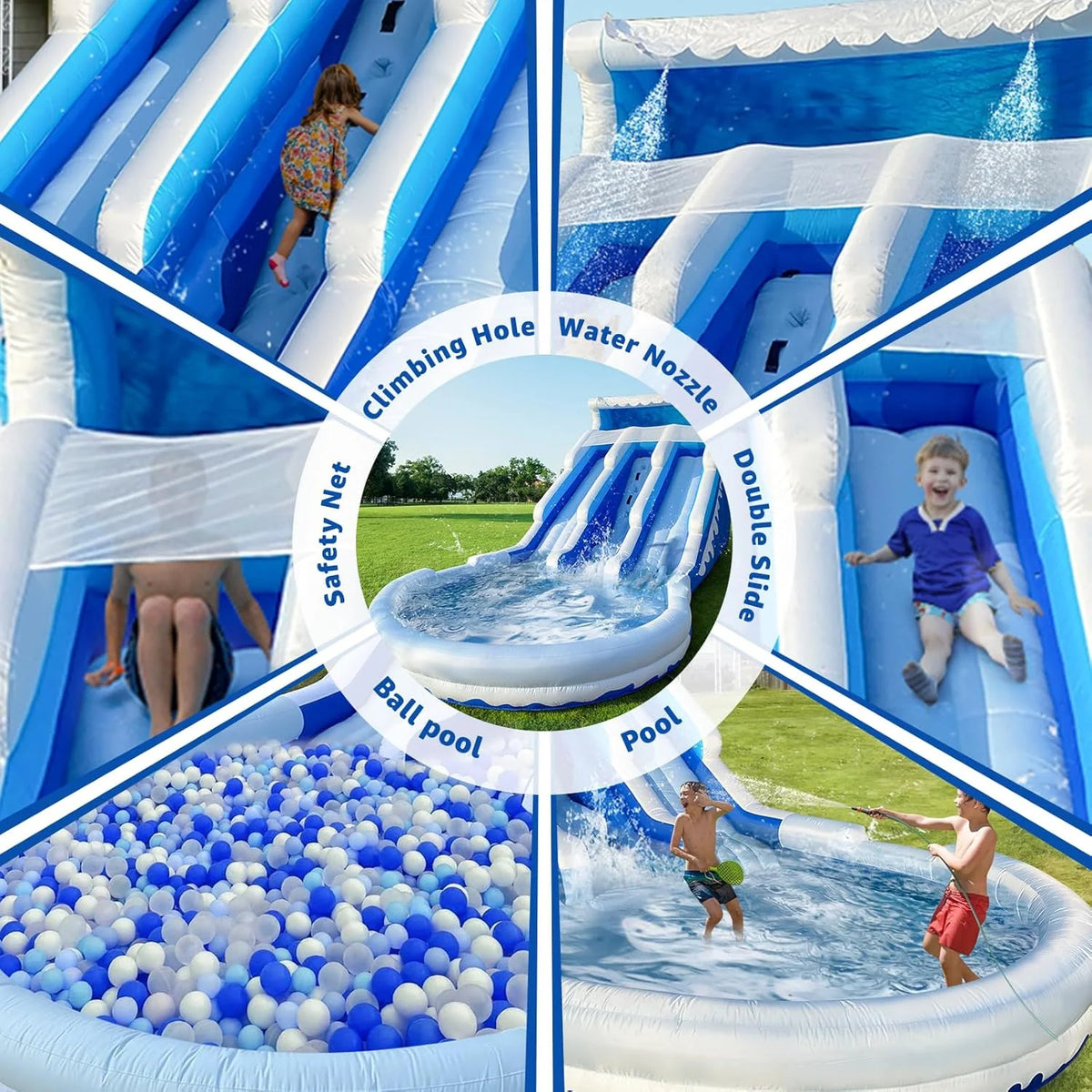 Large Inflatable Water Slide Swimming Pool Play Center. Commercial Grade Lightweight Premium Water Slide Bounce House 20.6x9.5x9.3Ft for Kids and Adults (with Blower)