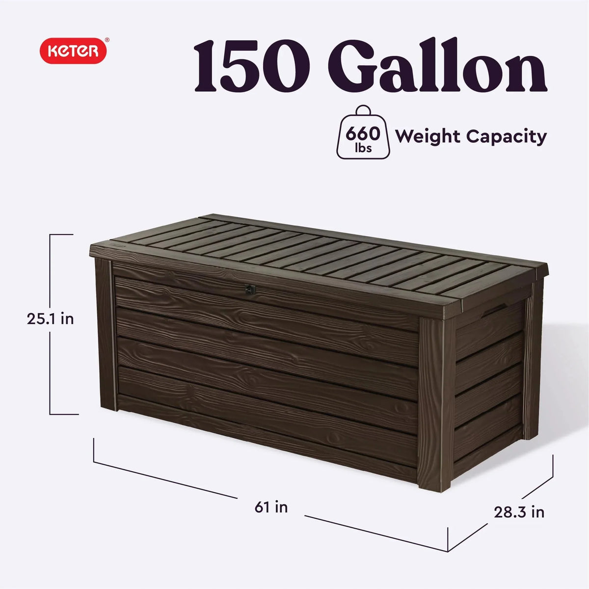 150 Gallon Outdoor Deck Box with Bench Seat. Large Storage Container for Patio. Garden. Yard and Pool Area