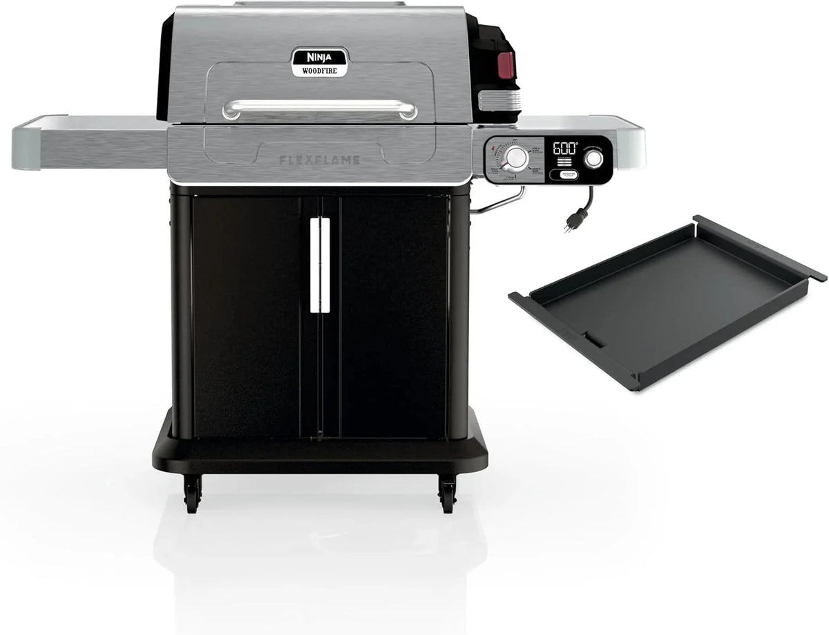 5-in-1 Electric and Propane Grill. 3-Burner Outdoor BBQ Grill and Smoker with Digital Controls. Griddle and Pizza Maker. Stainless Steel