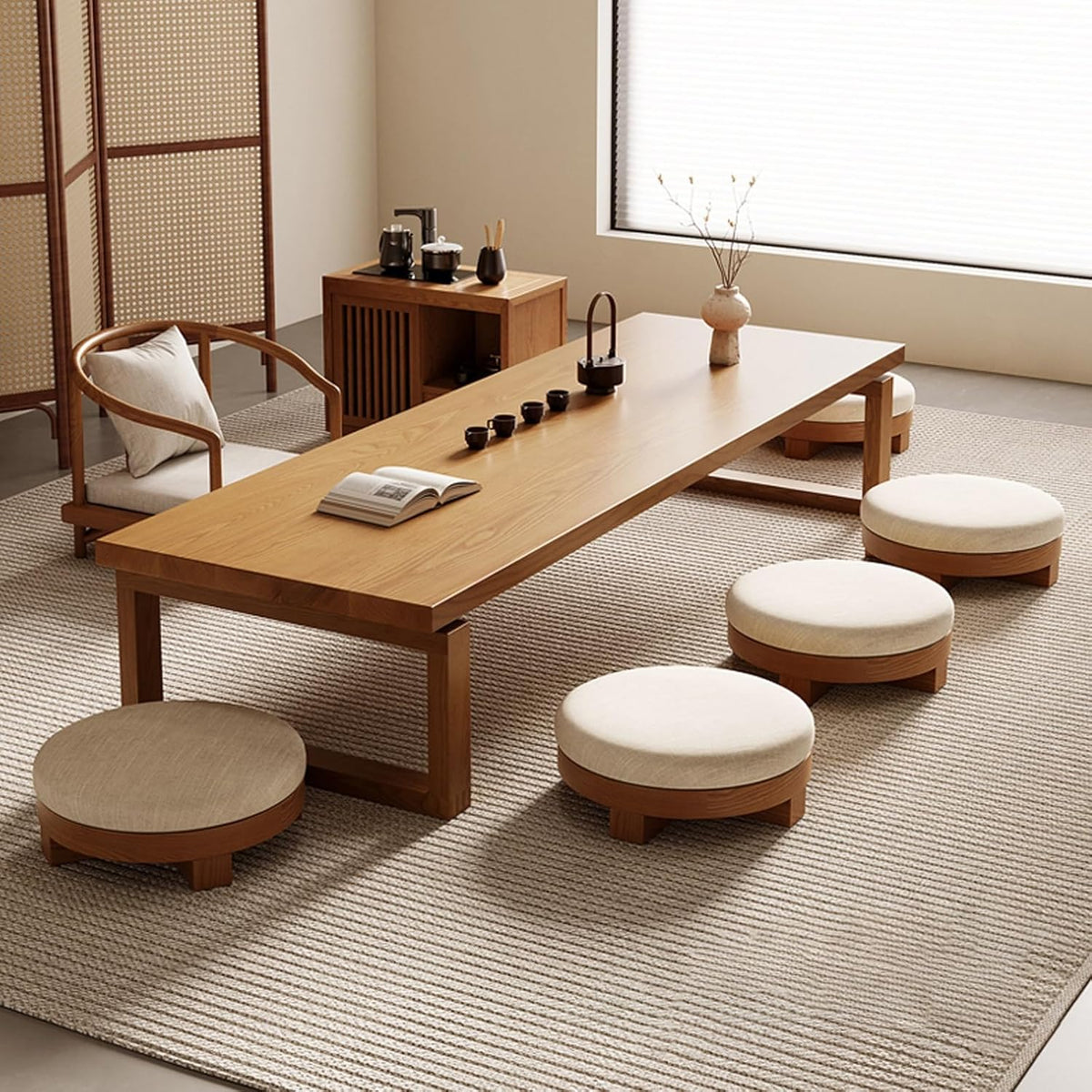 Japanese tatami coffee table.round wood coffee table.wooden coffee table living room.Japanese floor table .tea table.tatami table.low table for sitting on the floor.Walnut coffee table(100cm/39.3in)