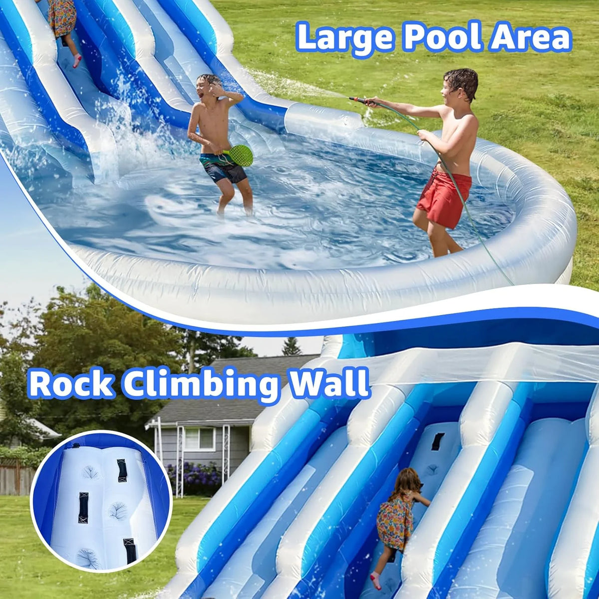 Large Inflatable Water Slide Swimming Pool Play Center. Commercial Grade Lightweight Premium Water Slide Bounce House 20.6x9.5x9.3Ft for Kids and Adults (with Blower)