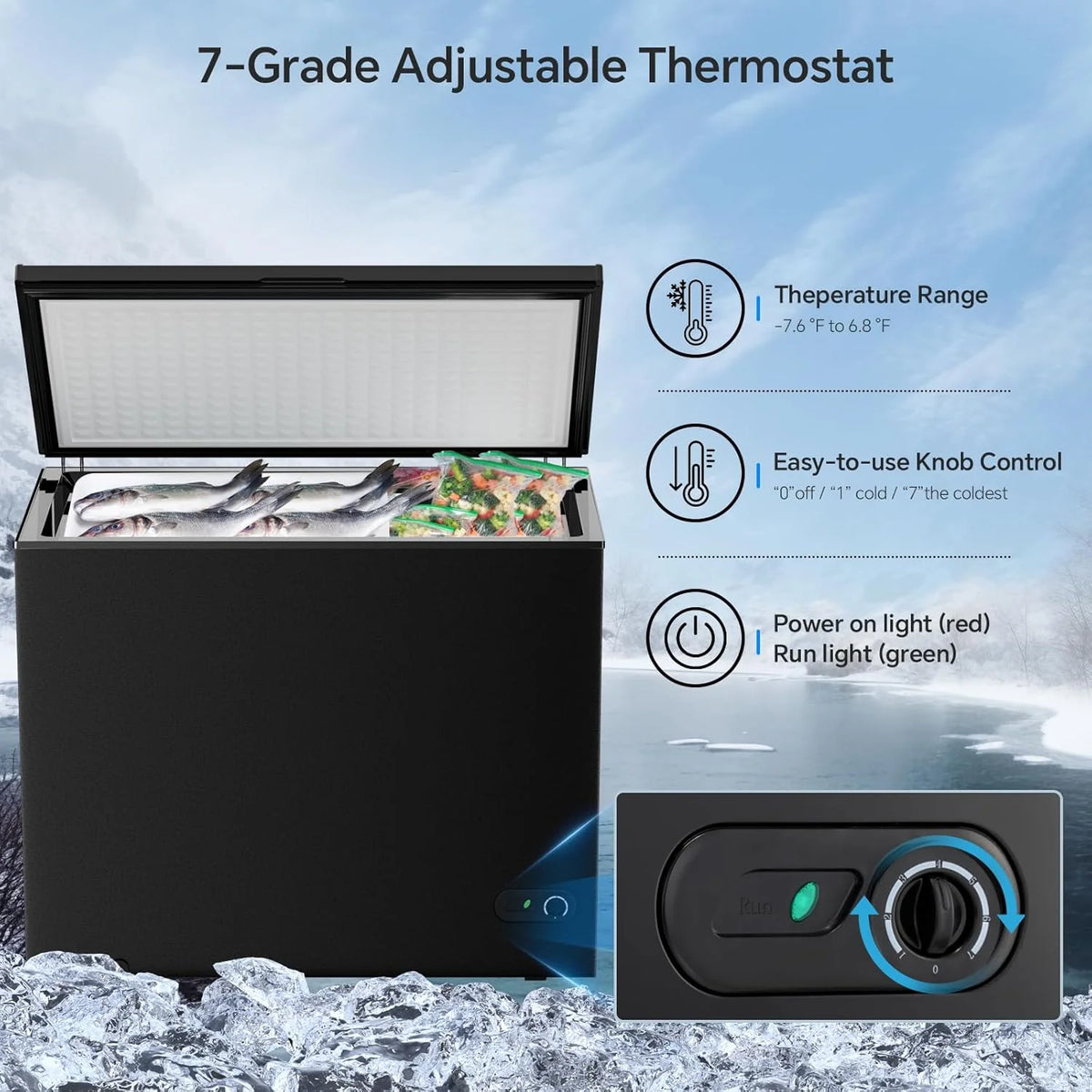 3.5 Cubic Feet Chest Freezer with 2 Removable Baskets Free Standing Top Open Door Compact Freezer with Adjustable Temperature for Home/Kitchen/Office/Bar (3.5 Cubic Feet. White)