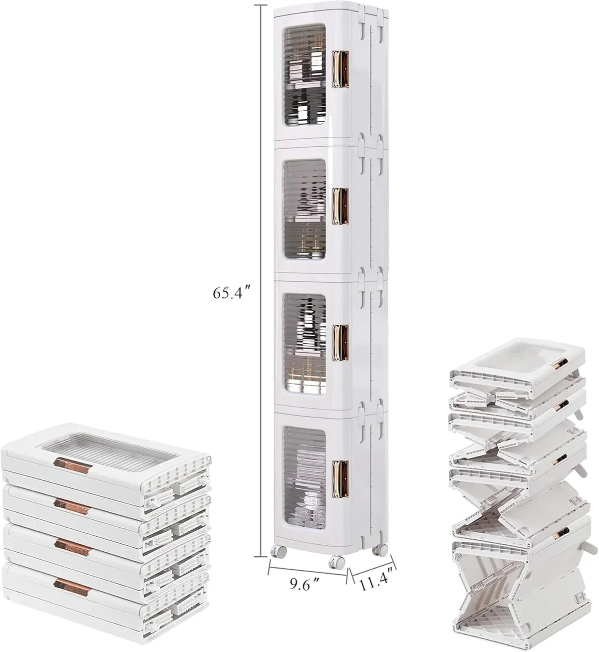 4-Tier Tall Narrow Plastic Storage Cabinet. Slim Vertical Organizer for Bathroom. Bedroom and Home Storage