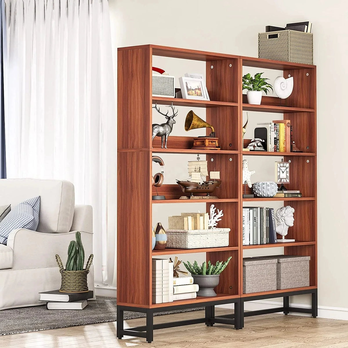 70.87 Inch Tall 5-Tier Bookcase. Large Bookshelf with 31.5 Inch Wide Storage