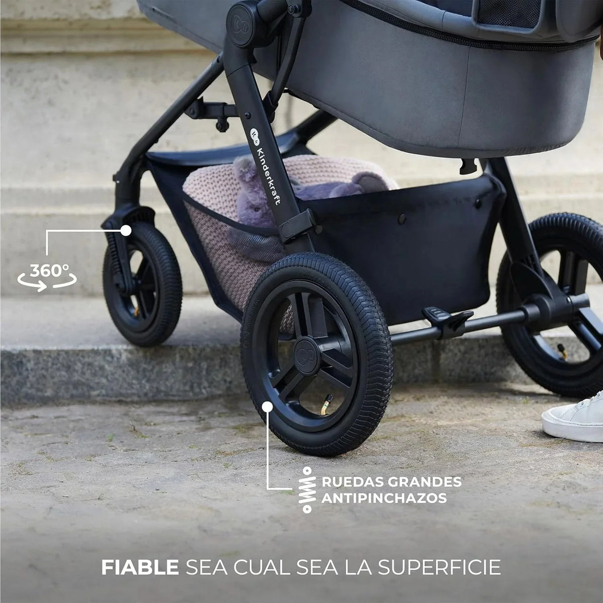 Kinderkraft MOOV XL 3 en 1. Carrito bebé hasta 27 kg. Carro. Con Asiento I-SIZE 40-75 cm. Plegable. Amortiguación. Convertible. Capazo XL. Con