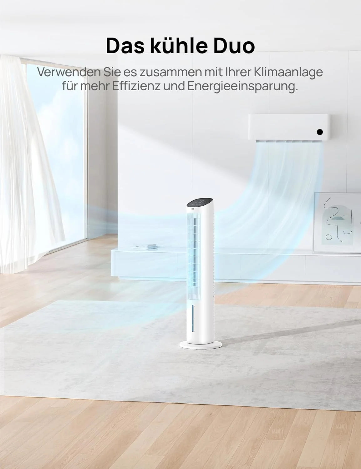 DREO Turmventilator mit Kühlung leise. Ventilator mit Wasserkühlung. 102 cm Luftkühler. Verdunstungskühler mit 80° Schwenkfunktion. 3 Modi. 4