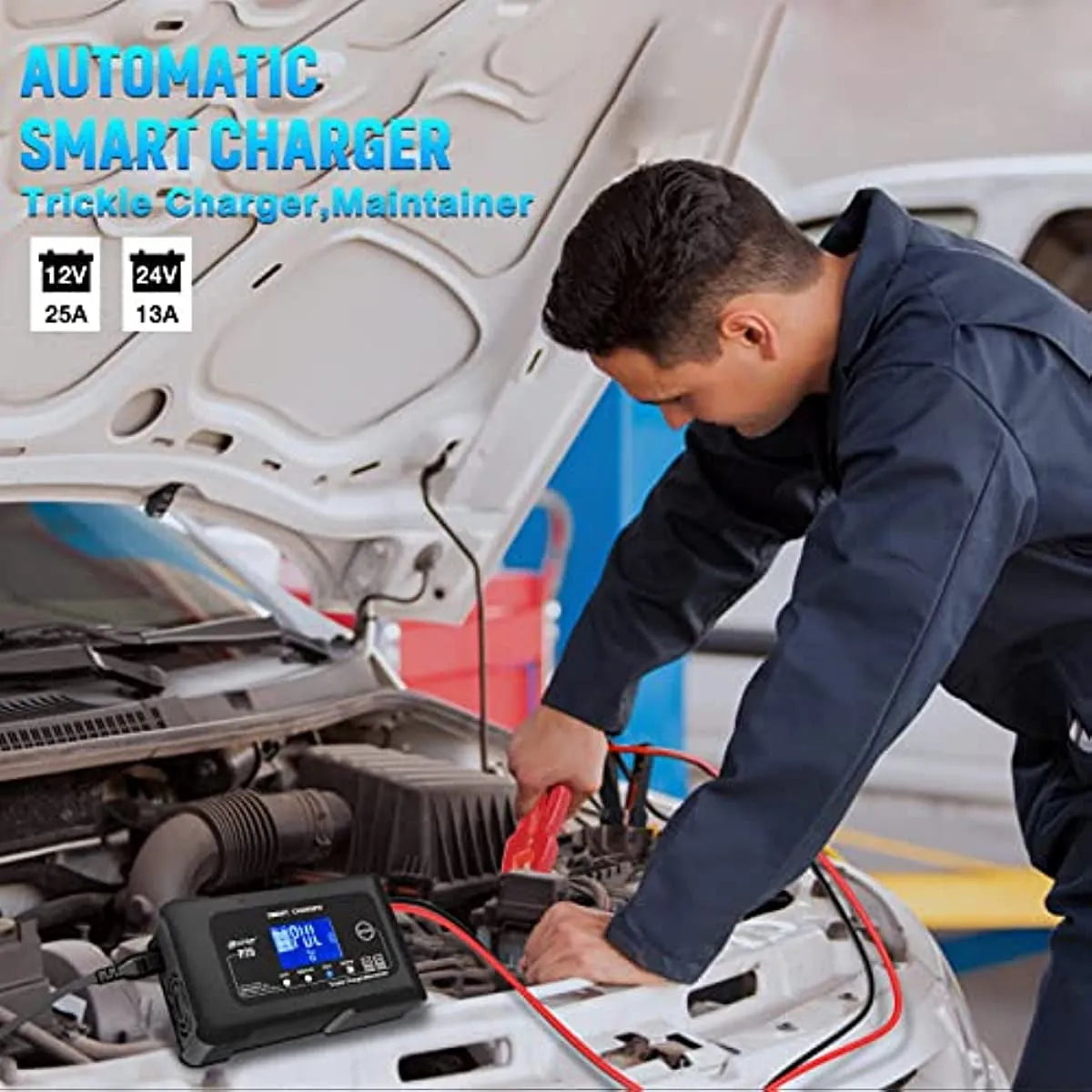 25-Amp Smart Battery Charger.Lithium.LiFePO4.Lead-Acid AGM/Gel/SLA.. Car Battery Charger.Trickle Charger. Maintainer/deep Cycle Charger.12V/25A and