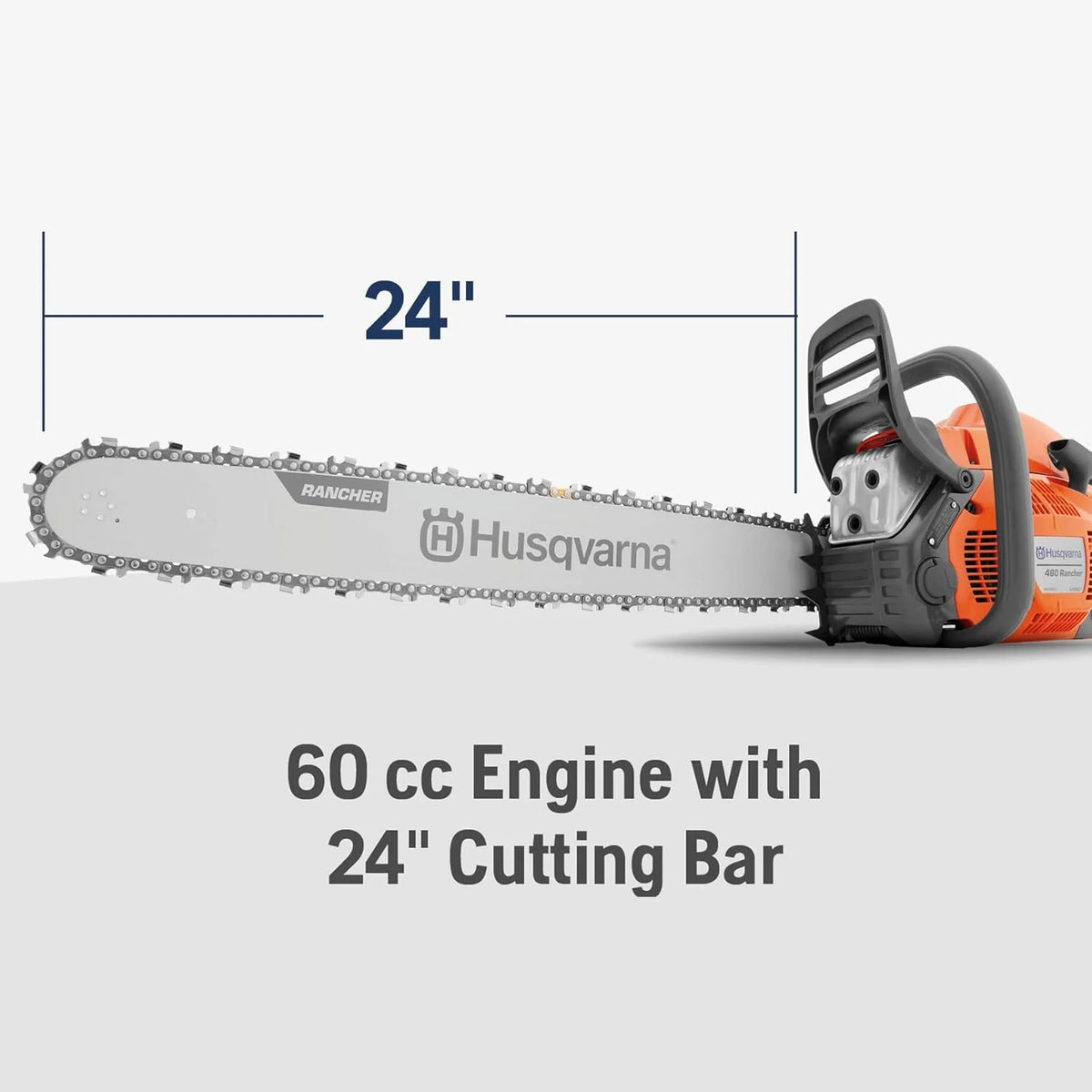 460 Rancher Gas Powered Chainsaw. 60.3-cc 3.6-HP. 2-Cycle X-Torq Engine. 24 Inch Chainsaw with Automatic Adjustable Oil Pump. For Wood Cutting. Tree Trimming and Land Clearing
