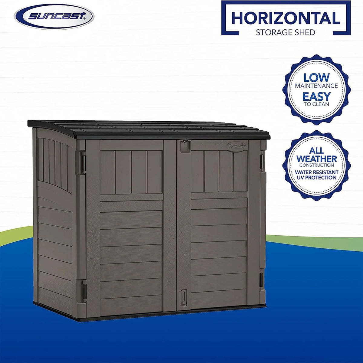 34 Cu. Ft. Horizontal Shed for Outdoor Storage w/Locking System. Stoney/Black