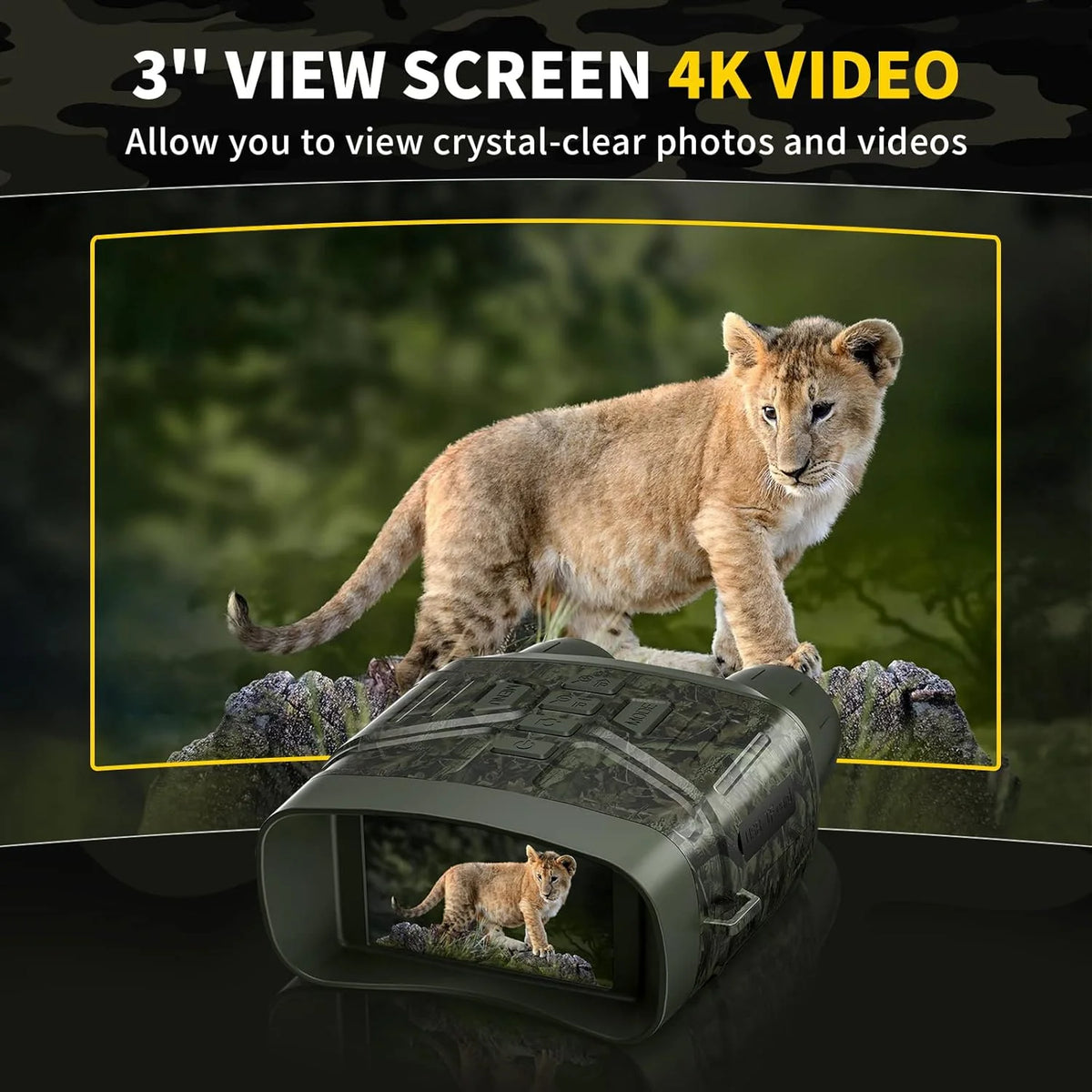 Night Vision Goggles - 4K Night Vision Binoculars with 5000mAh Rechargeable Battery. 32GB TF Card can Save Photo and Video. 3'' HD Screen for Camping & Security. Black