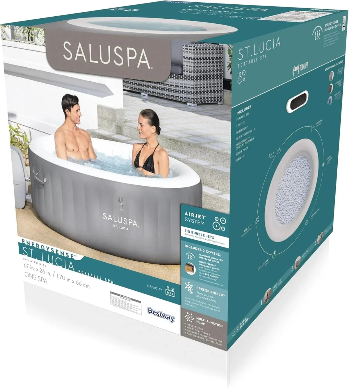 71 x 26-Inch Inflatable Hot Tub Spa for 2-4 Persons. Portable. with 2 Covers. Black