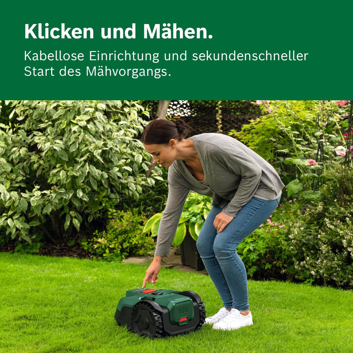 Akku-Mähroboter VISIMOW18V-100 (für Rasenflächen bis 100 m². Schnittbreite: 16 cm. Schnitthöhe: 20-60 mm. mit Ersatzmessern. inkl. Akku und Ladegerät)